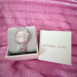 Michael Kors Kacie Pink Dial Silver Steel Watch